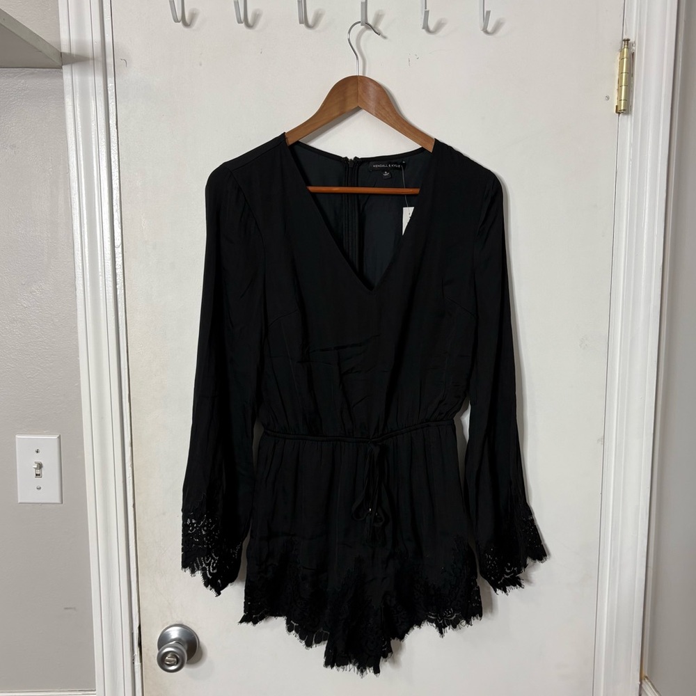 Kendall & Kylie Black Lace Romper Goth Long Flutter Sleeve Small